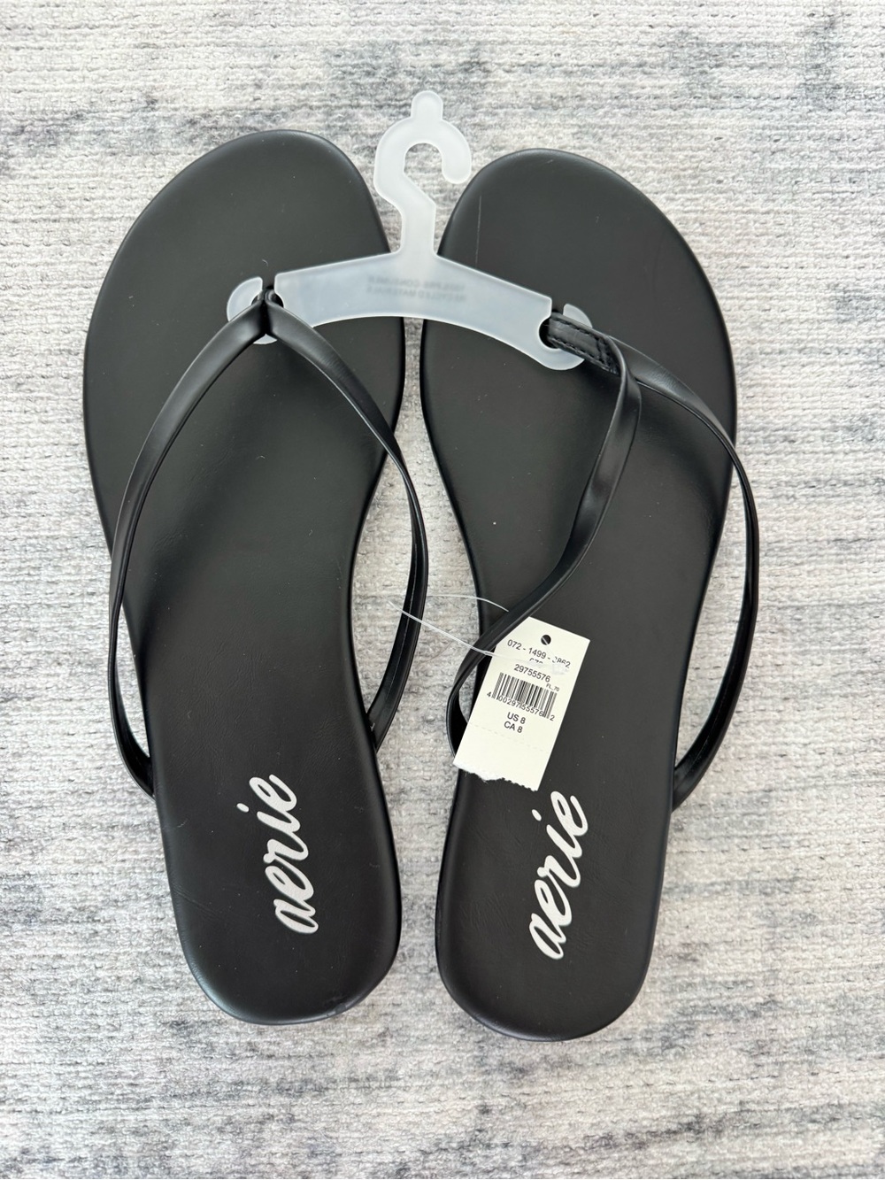 aerie Black Slim Strap Flip Flop Sandals faux leather